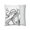 Octopus Kraken Tentacles White Ink Art Spun Polyester Square Pillow Case Home Decor