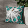 Octopus Kraken Tentacles White Teal Map Ink Art Spun Polyester Square Pillow Case 14 × Home Decor
