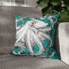 Octopus Kraken Tentacles White Teal Map Ink Art Spun Polyester Square Pillow Case 16 × Home Decor