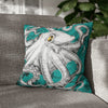 Octopus Kraken Tentacles White Teal Map Ink Art Spun Polyester Square Pillow Case 18 × Home Decor