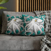 Octopus Kraken Tentacles White Teal Map Ink Art Spun Polyester Square Pillow Case Home Decor
