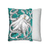 Octopus Kraken Tentacles White Teal Map Ink Art Spun Polyester Square Pillow Case Home Decor