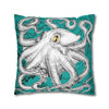 Octopus Kraken Tentacles White Teal Map Ink Art Spun Polyester Square Pillow Case Home Decor