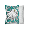Octopus Kraken Tentacles White Teal Map Ink Art Spun Polyester Square Pillow Case Home Decor