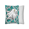 Octopus Kraken Tentacles White Teal Map Ink Art Spun Polyester Square Pillow Case Home Decor