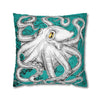 Octopus Kraken Tentacles White Teal Map Ink Art Spun Polyester Square Pillow Case Home Decor