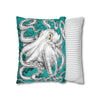 Octopus Kraken Tentacles White Teal Map Ink Art Spun Polyester Square Pillow Case Home Decor