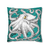 Octopus Kraken Tentacles White Teal Map Ink Art Spun Polyester Square Pillow Case Home Decor