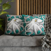 Octopus Kraken Tentacles White Teal Map Ink Art Spun Polyester Square Pillow Case Home Decor