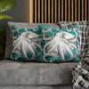 Octopus Kraken Tentacles White Teal Map Ink Art Spun Polyester Square Pillow Case Home Decor