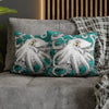 Octopus Kraken Tentacles White Teal Map Ink Art Spun Polyester Square Pillow Case Home Decor