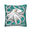 Octopus Kraken Tentacles White Teal Map Ink Art Spun Polyester Square Pillow Case Home Decor