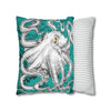 Octopus Kraken Tentacles White Teal Map Ink Art Spun Polyester Square Pillow Case Home Decor