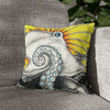 Octopus Kraken Yellow Ink Art Spun Polyester Square Pillow Case 14 × Home Decor