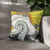 Octopus Kraken Yellow Ink Art Spun Polyester Square Pillow Case 16 × Home Decor