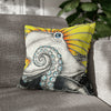 Octopus Kraken Yellow Ink Art Spun Polyester Square Pillow Case 18 × Home Decor