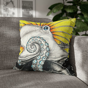 Octopus Kraken Yellow Ink Art Spun Polyester Square Pillow Case 20 × Home Decor