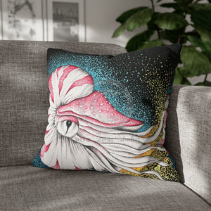 Octopus Nautilus Blue Yellow Stippling Black Ink Art Spun Polyester Square Pillow Case 20 × Home