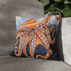Octopus Orange Red Blue Bubbles Dance Art Spun Polyester Square Pillow Case 14 × Home Decor