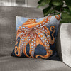 Octopus Orange Red Blue Bubbles Dance Art Spun Polyester Square Pillow Case 16 × Home Decor