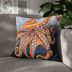 Octopus Orange Red Blue Bubbles Dance Art Spun Polyester Square Pillow Case 20 × Home Decor