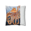 Octopus Orange Red Blue Bubbles Dance Art Spun Polyester Square Pillow Case Home Decor