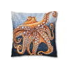 Octopus Orange Red Blue Bubbles Dance Art Spun Polyester Square Pillow Case Home Decor