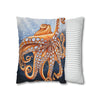 Octopus Orange Red Blue Bubbles Dance Art Spun Polyester Square Pillow Case Home Decor