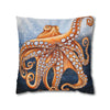 Octopus Orange Red Blue Bubbles Dance Art Spun Polyester Square Pillow Case Home Decor