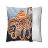 Octopus Orange Red Blue Bubbles Dance Art Spun Polyester Square Pillow Case Home Decor