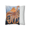 Octopus Orange Red Blue Bubbles Dance Art Spun Polyester Square Pillow Case Home Decor