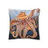 Octopus Orange Red Blue Bubbles Dance Art Spun Polyester Square Pillow Case Home Decor