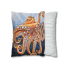 Octopus Orange Red Blue Bubbles Dance Art Spun Polyester Square Pillow Case Home Decor