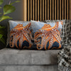 Octopus Orange Red Blue Bubbles Dance Art Spun Polyester Square Pillow Case Home Decor