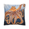 Octopus Orange Red Blue Bubbles Dance Art Spun Polyester Square Pillow Case Home Decor