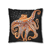 Octopus Orange Red Bubbles Dance Black Art Spun Polyester Square Pillow Case 16 × Home Decor