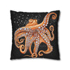 Octopus Orange Red Bubbles Dance Black Art Spun Polyester Square Pillow Case 18 × Home Decor