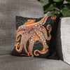 Octopus Orange Red Bubbles Dance Black Art Spun Polyester Square Pillow Case Home Decor