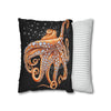 Octopus Orange Red Bubbles Dance Black Art Spun Polyester Square Pillow Case Home Decor