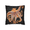 Octopus Orange Red Bubbles Dance Black Art Spun Polyester Square Pillow Case Home Decor