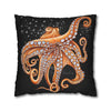 Octopus Orange Red Bubbles Dance Black Art Spun Polyester Square Pillow Case Home Decor