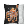 Octopus Orange Red Bubbles Dance Black Art Spun Polyester Square Pillow Case Home Decor