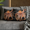 Octopus Orange Red Bubbles Dance Black Art Spun Polyester Square Pillow Case Home Decor