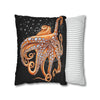 Octopus Orange Red Bubbles Dance Black Art Spun Polyester Square Pillow Case Home Decor