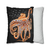 Octopus Orange Red Bubbles Dance Black Art Spun Polyester Square Pillow Case Home Decor