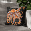 Octopus Orange Red Bubbles Dance Black Art Spun Polyester Square Pillow Case Home Decor