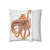 Octopus Orange Red Dance Bubbles Art Spun Polyester Square Pillow Case Home Decor