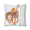 Octopus Orange Red Dance Bubbles Art Spun Polyester Square Pillow Case Home Decor