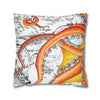 Octopus Orange Red Vintage Map Ink Art Spun Polyester Square Pillow Case Home Decor