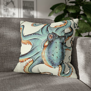 Octopus Pale Green Eggshell White Ink Art Spun Polyester Square Pillow Case 20 × Home Decor